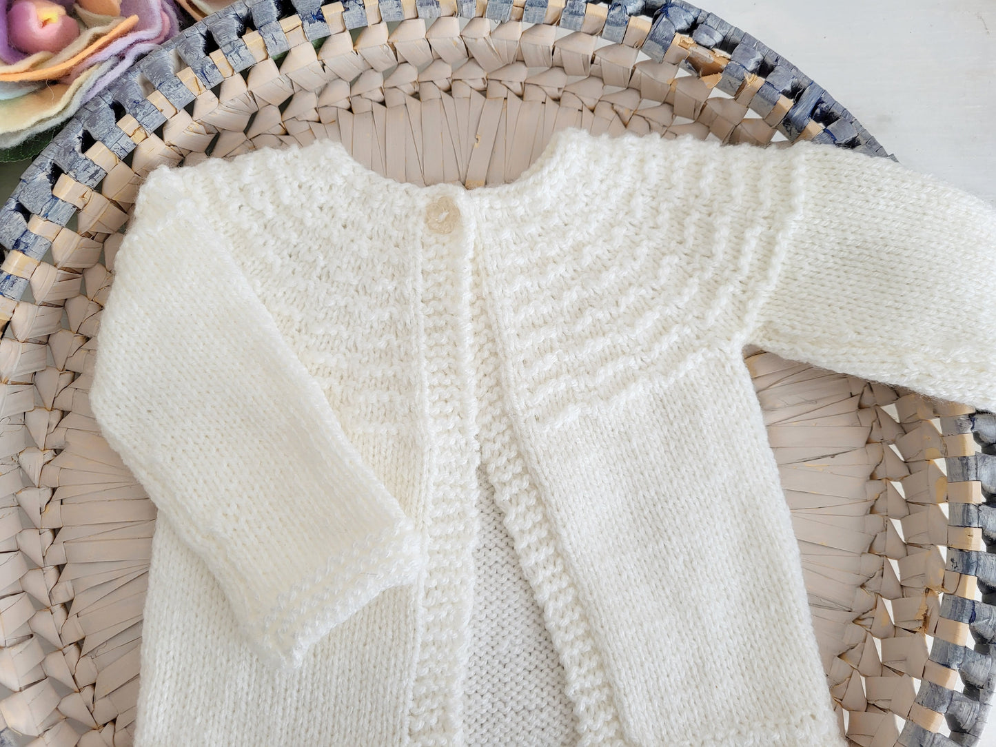 Cream Classic Style Knitted Baby Cardigan  0-3 months (Ready to Send) --SKU D