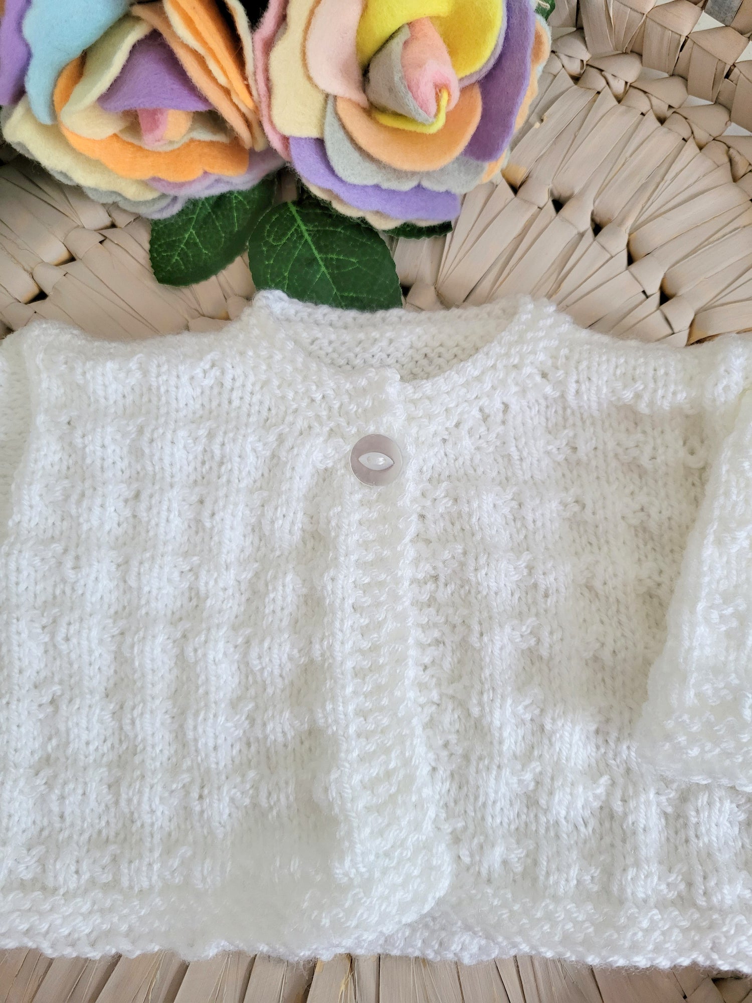 knitted white baby jumper