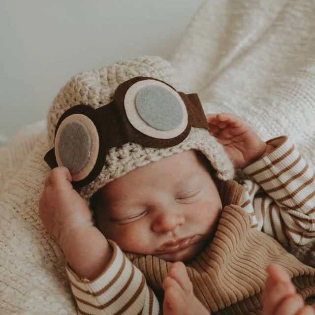 crochet baby pilot hat newborn photography prop costume