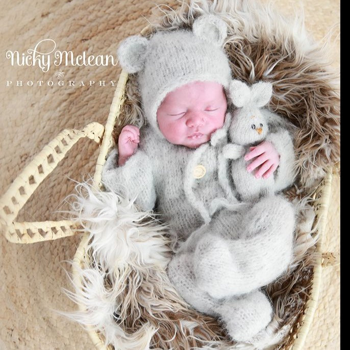 LIGHT GREY BEAR FOOTED ONESIE FOR NEWBORN PHOTOGRAPHY