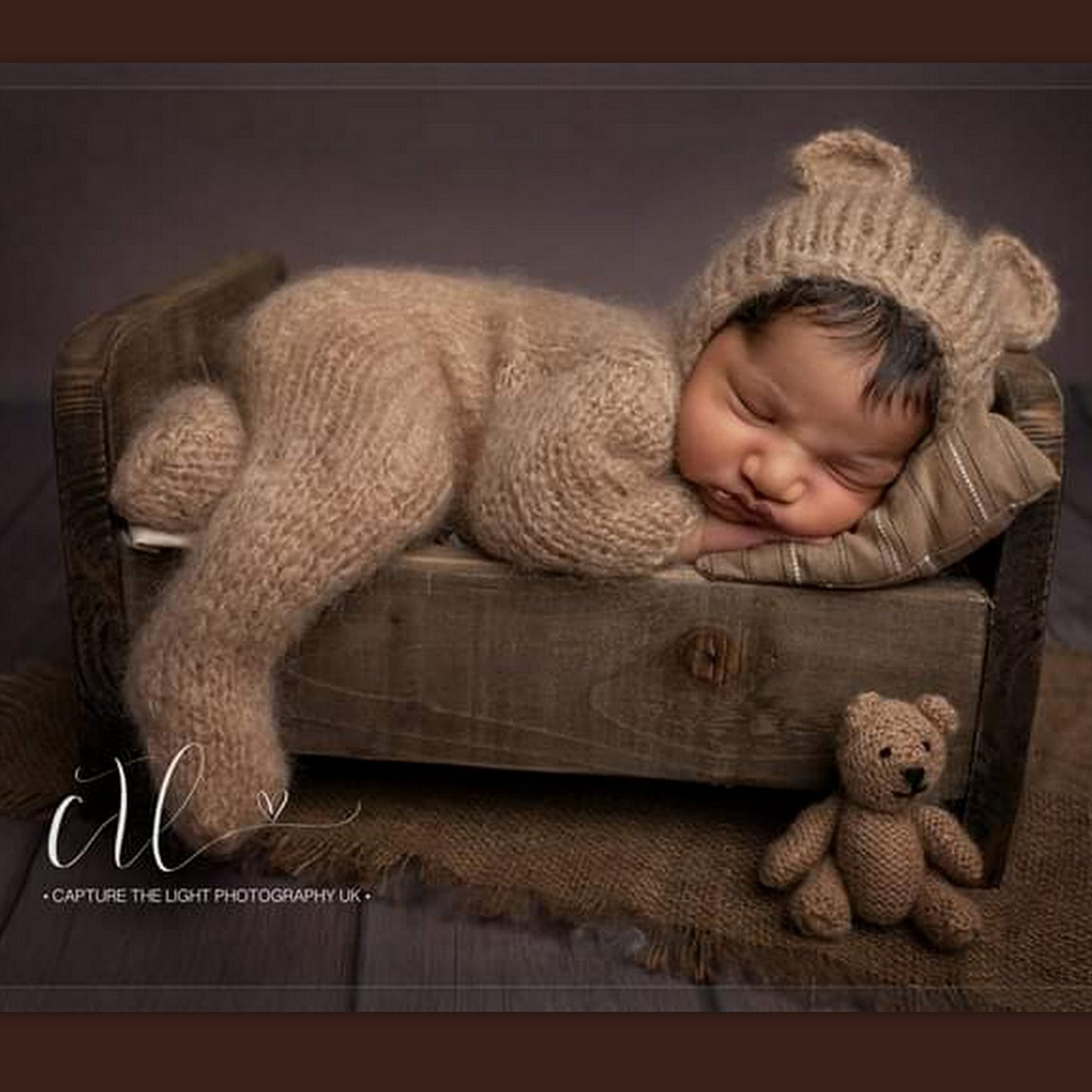 knitted baby bear footed onesie pyjama for newborn photo prop use knit bear overalls