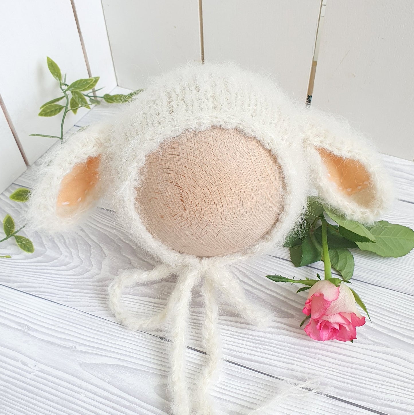 little lamb knitted baby bonnet for newborn photography