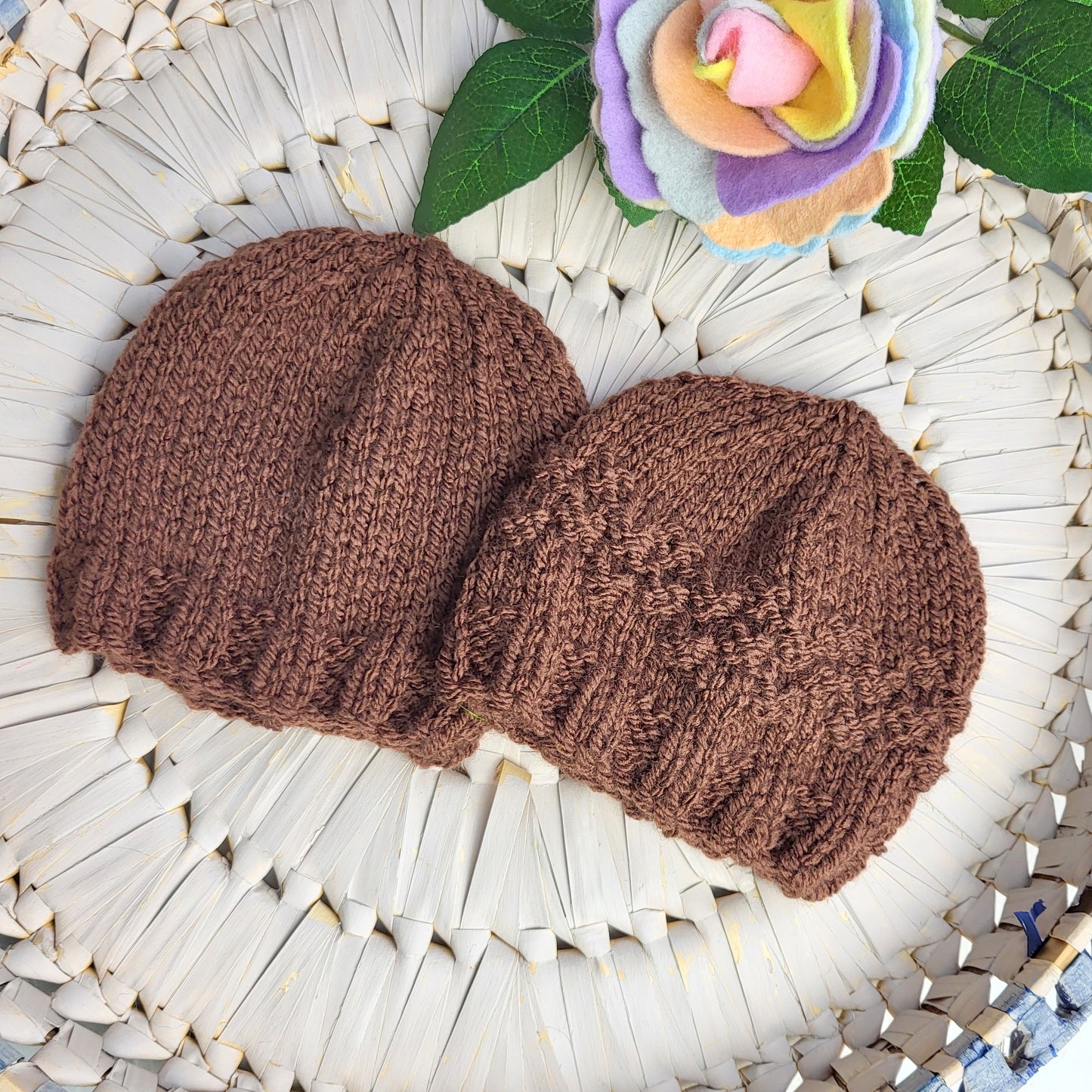 chocolate brown knitted newborn baby hospital coming home hat photo prop 