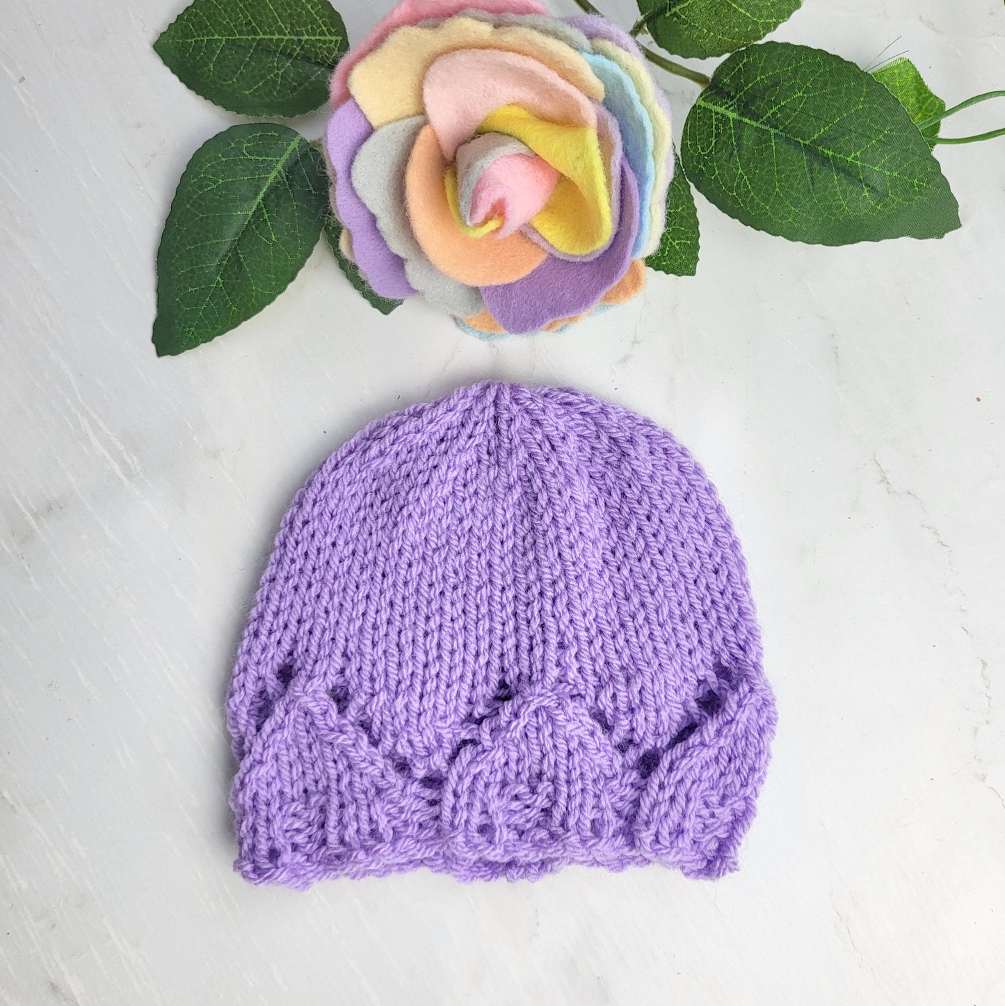 lavender knitted newborn baby hospital coming home hat photo prop 