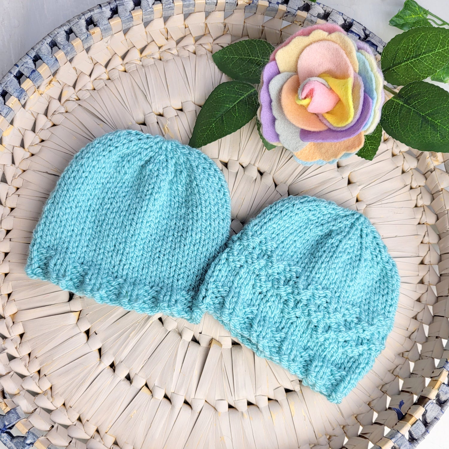 blue knitted newborn baby hospital coming home hat photo prop 