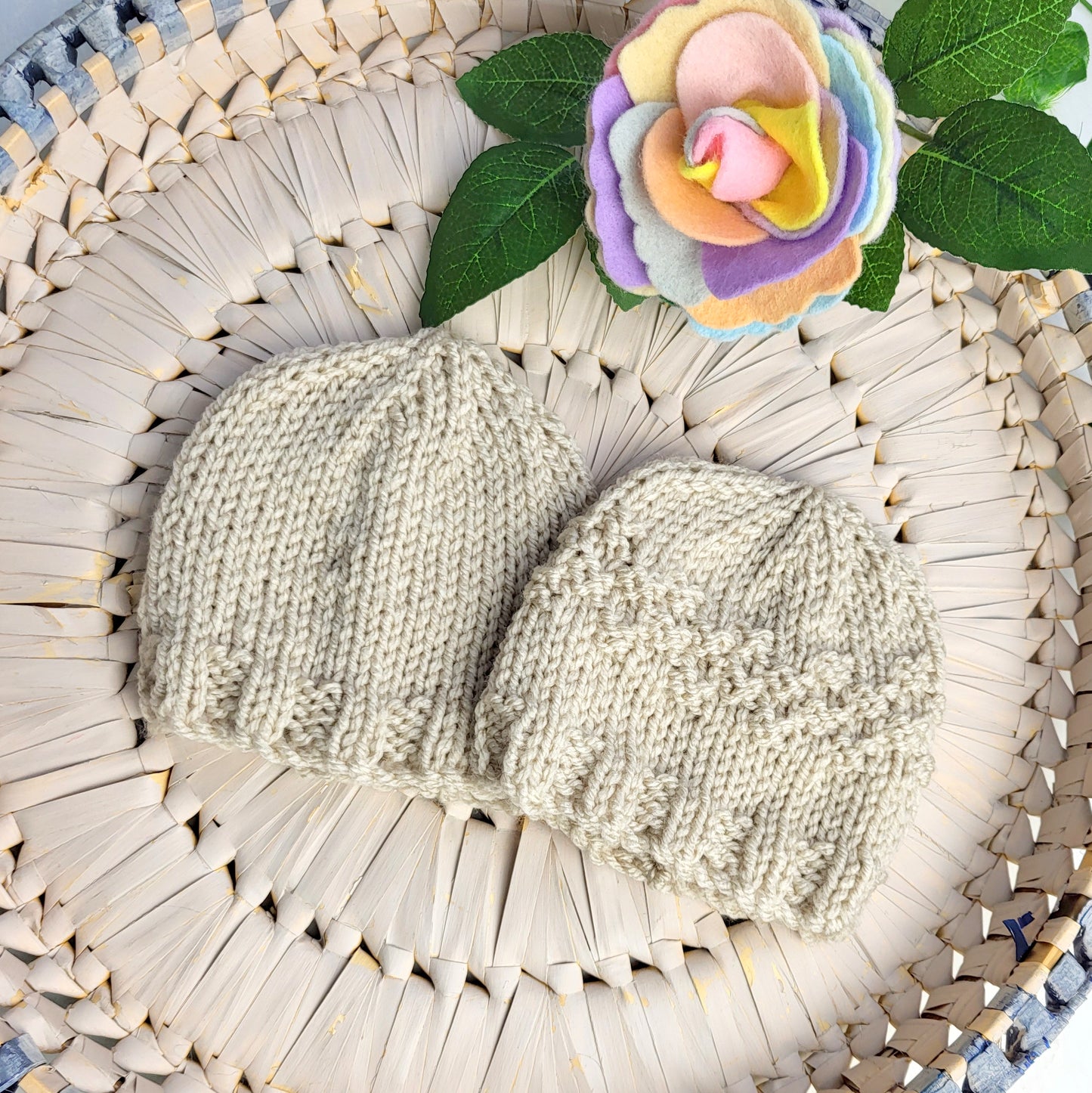 beige pink knitted newborn baby hospital coming home hat photo prop 