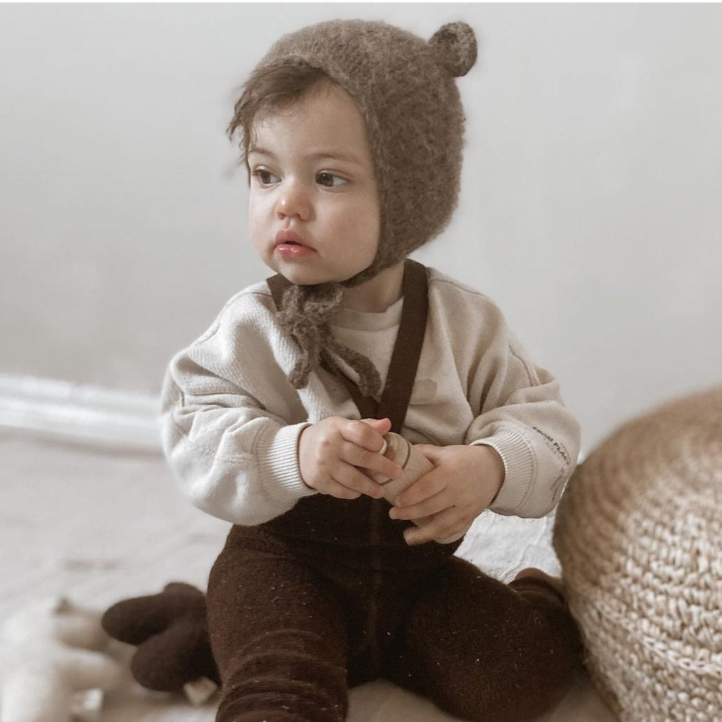 brown knitted baby bear bonnet
