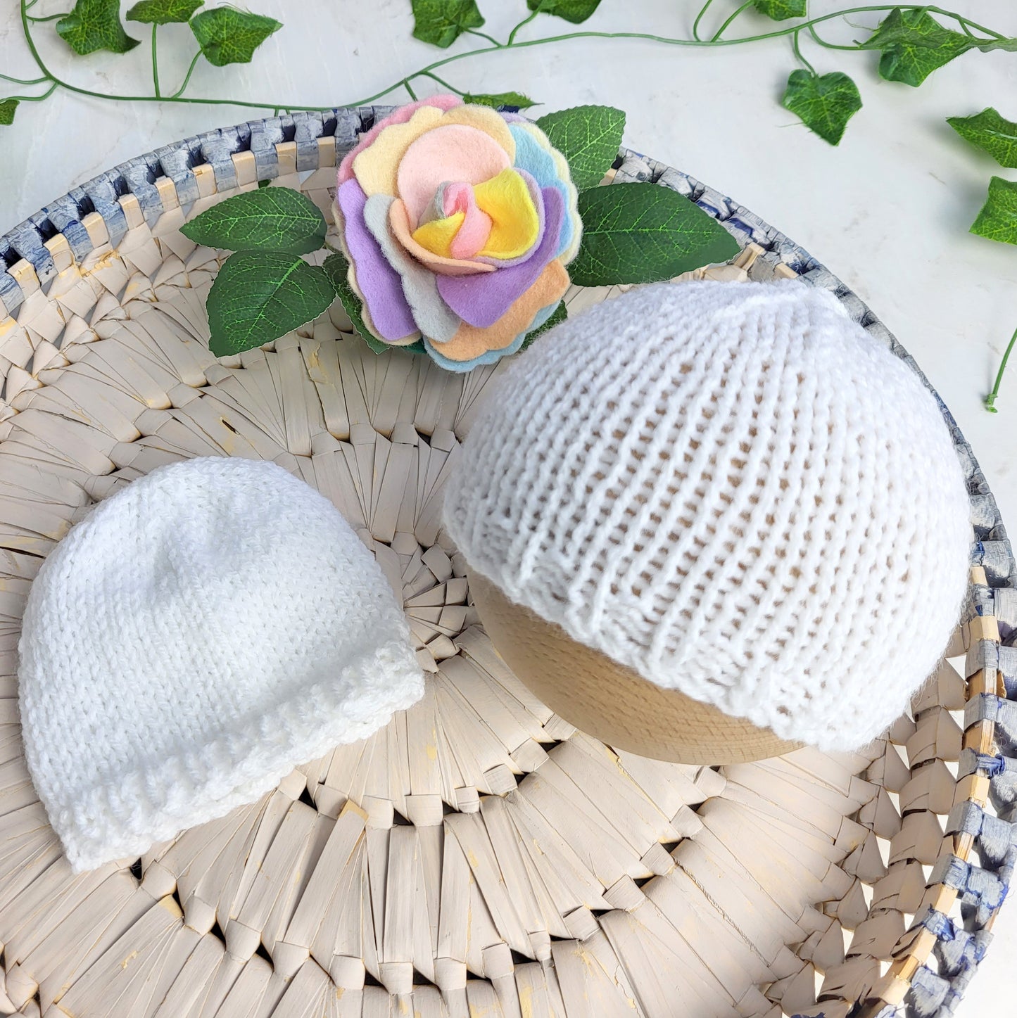simple classic knit white newborn baby beanie hat