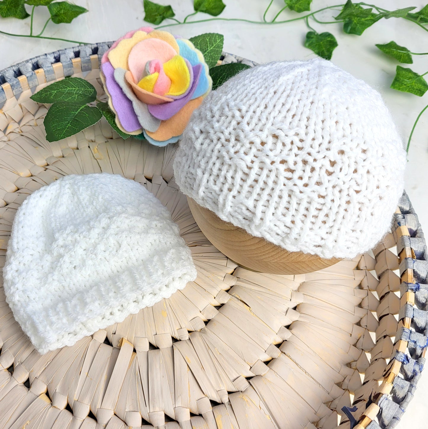 textured white knitted baby beanie