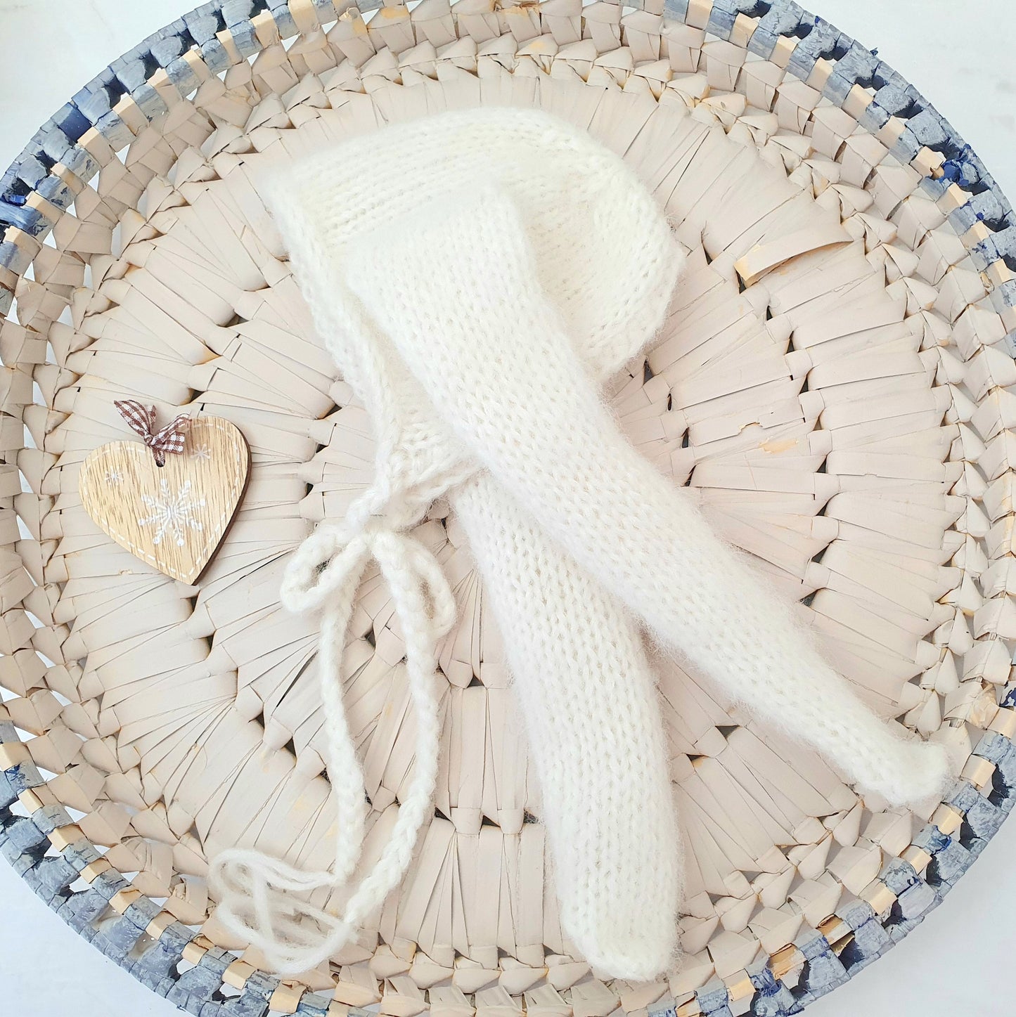 handmade knitted bunny ears hat in soft fluffy cream alpaca yarn