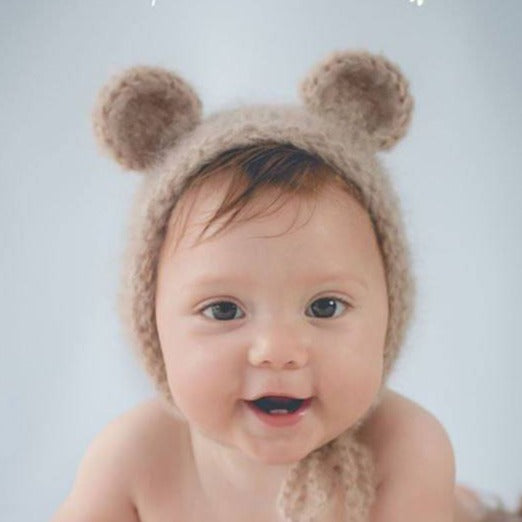 beige bear bonnet for baby newborn photo prop