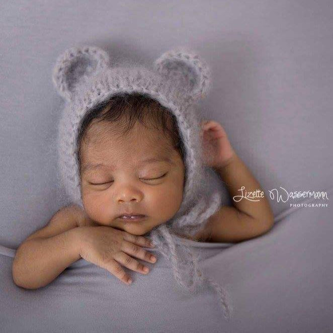 fluffy grey baby bear bonnet newborn photography prop