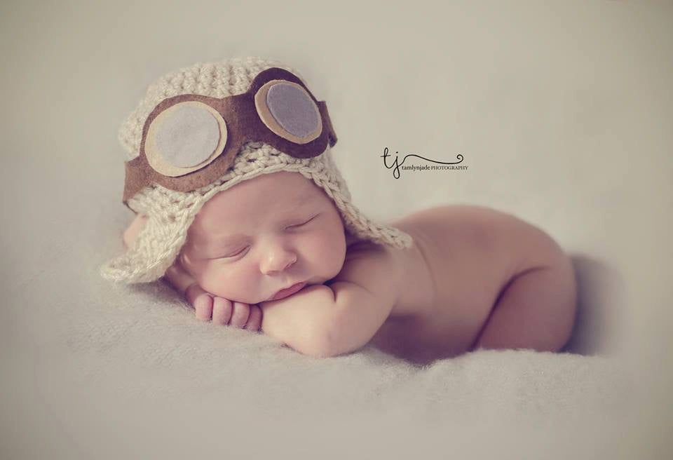Baby aviator hat with goggles, aviator beanie , baby pilot hat , baby flying hat, newborn aviator hat, crochet baby pilot hat, UK seller