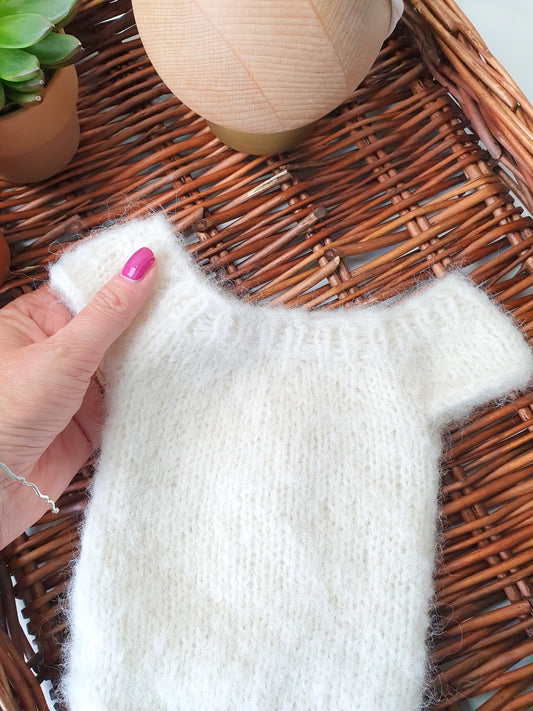 fluffy cream knitted baby romper photography prop