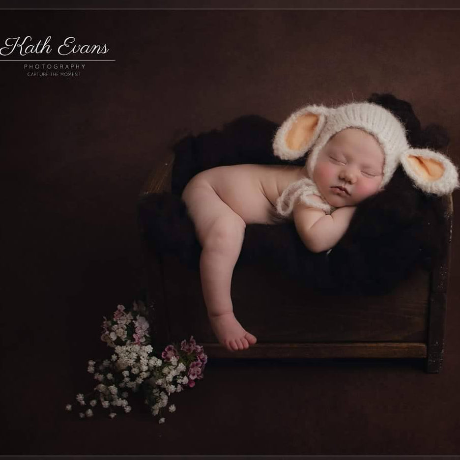 knitted cream fluffy baby lamb bonnet for newborn photo prop