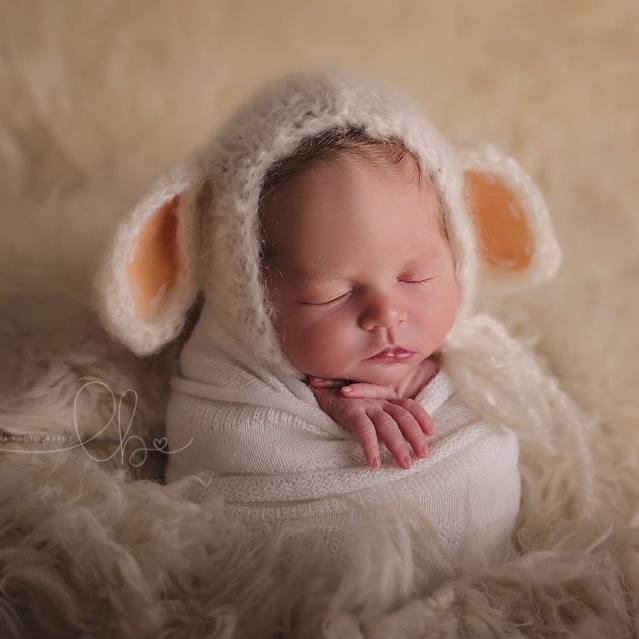 knitted alpaca baby lamb bonnet newborn photo prop