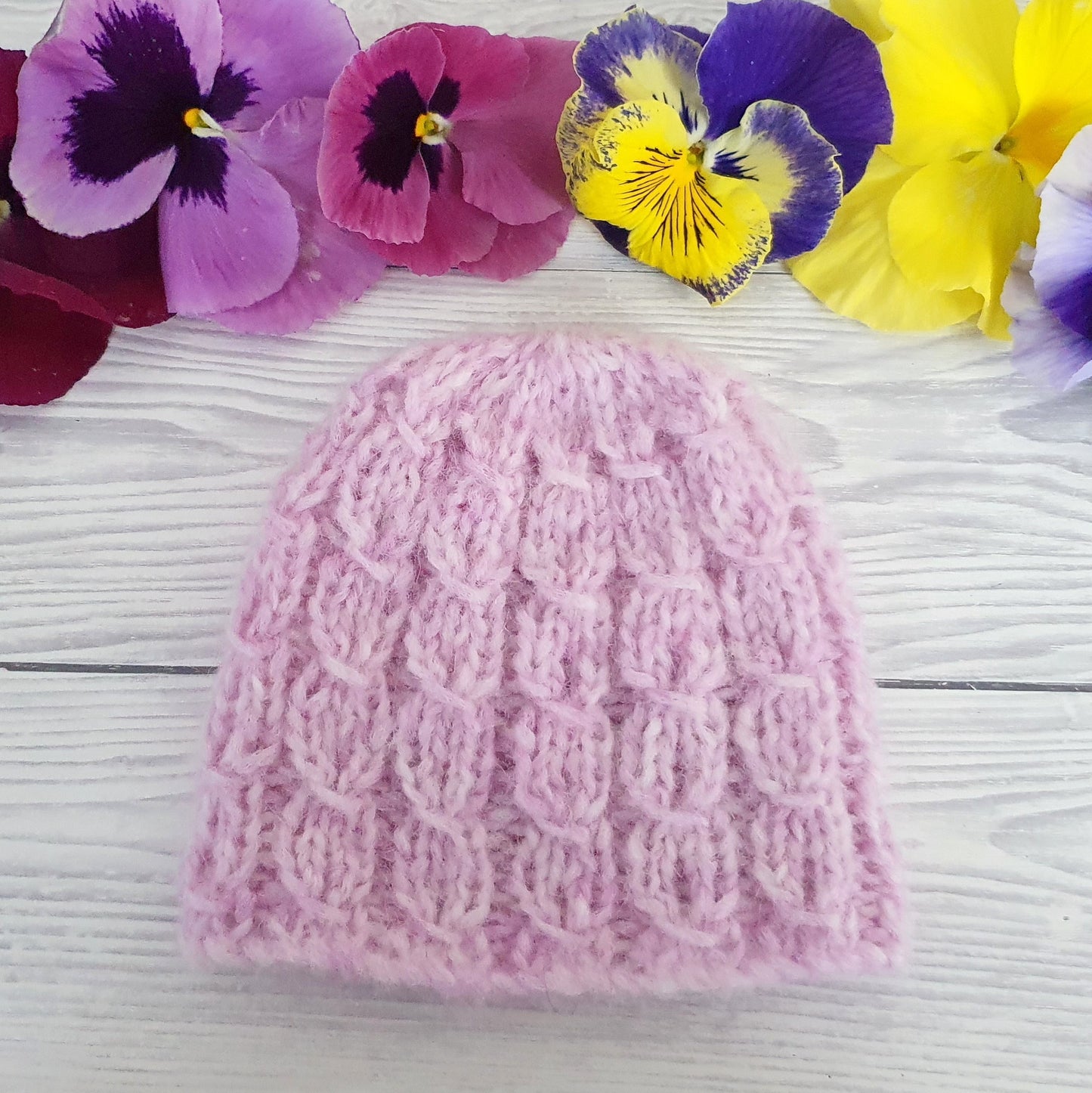 pink cabled beanie for baby girls